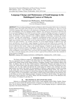 Language Change and Maintenance of Tamil Language in the Multilingual Context of Malaysia