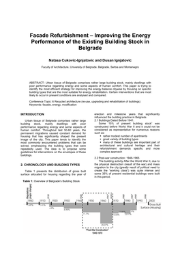 Facade Refurbishment – Improving the Energy Performance of the Existing Building Stock in Belgrade