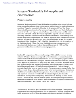 Krzysztof Penderecki's Polymorphia and Fluorescences