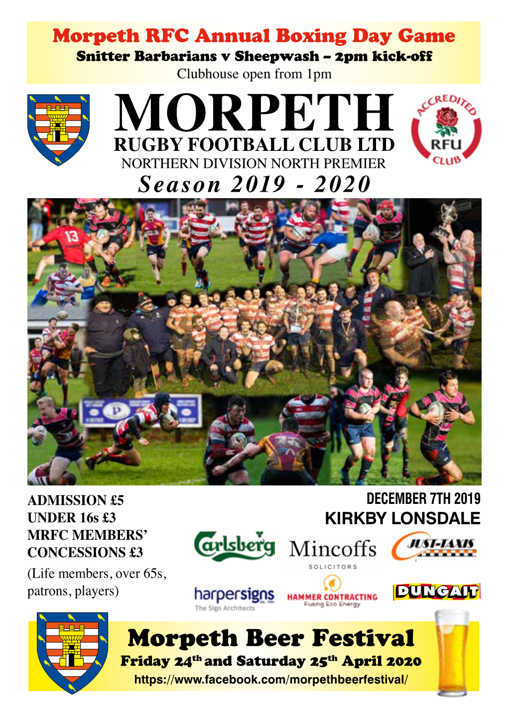 Morpeth RFC Annual Boxing Day Game Snitter Barbarians V Sheepwash – 2Pm Kick-Off Clubhouse Open from 1Pm