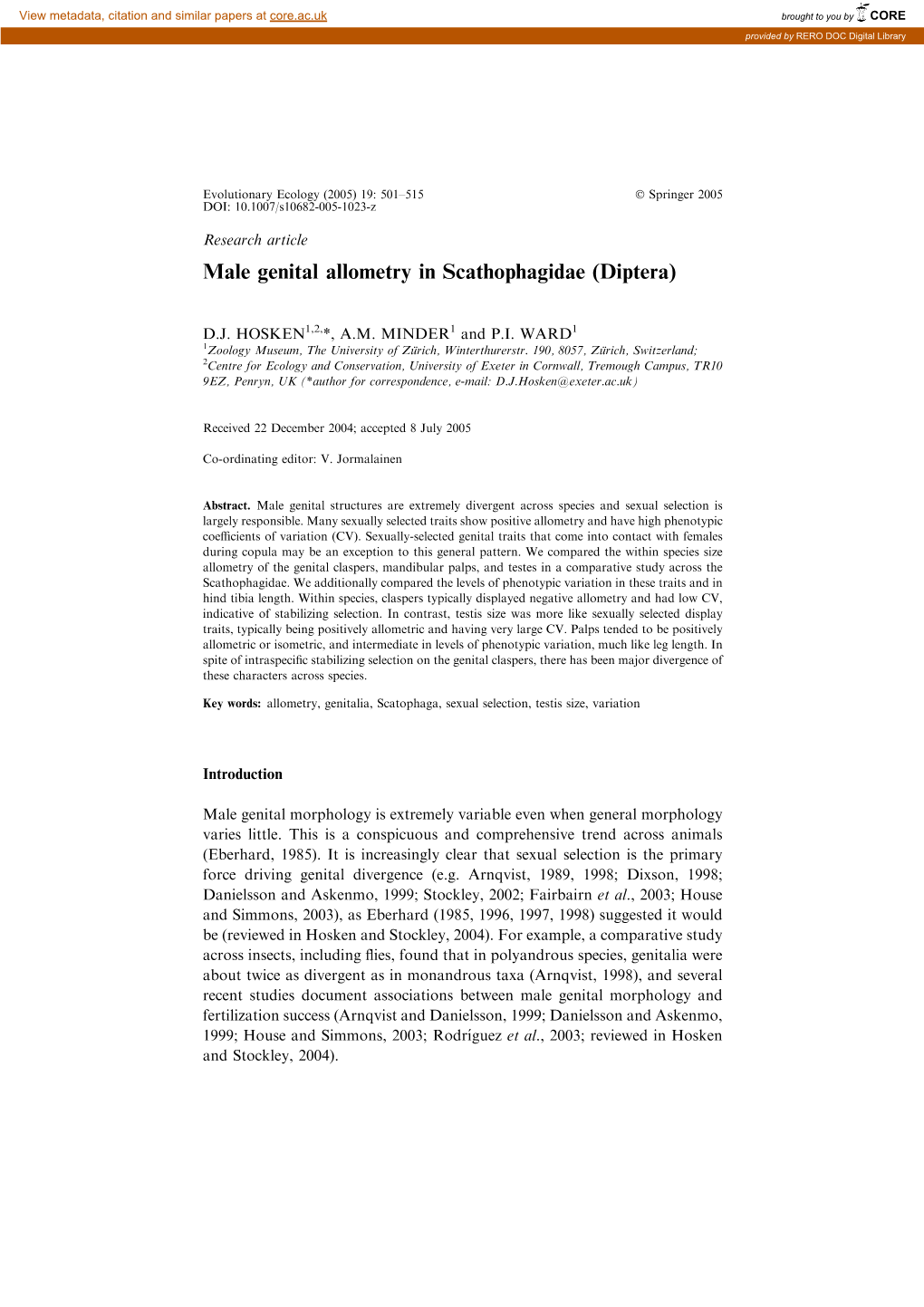 Male Genital Allometry in Scathophagidae (Diptera)