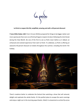 La Perle to Reopen This Eid, Amplified, Amazing and with a 40 Percent Discount