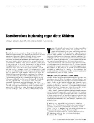 Considerations in Planning Vegan Diets: Children