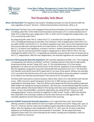 Net Neutrality Info Sheet