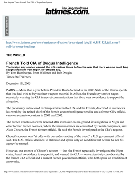 French Told CIA of Bogus Intelligence