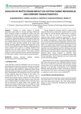 Analysis of Matte Finish Impact on Cotton Fabric Mechanical and Comfort Characteristics