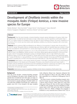 Development of Dirofilaria Immitis Within the Mosquito Aedes (Finlaya)