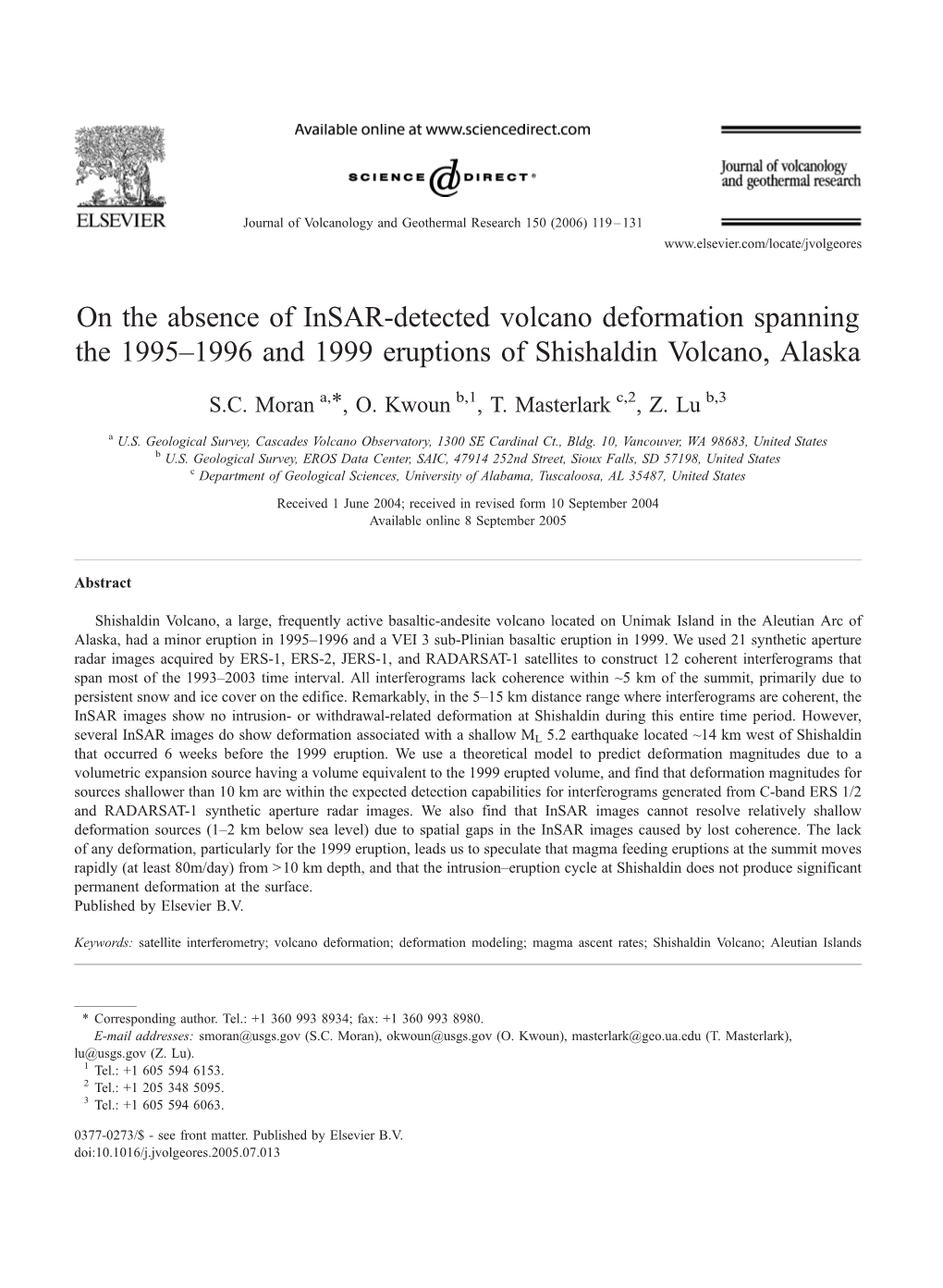 On the Absence of Insar-Detected Volcano Deformation Spanning the 1995–1996 and 1999 Eruptions of Shishaldin Volcano, Alaska