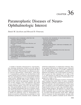 Paraneoplastic Diseases of Neuro- Ophthalmologic Interest