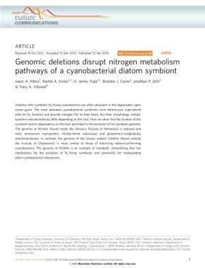 Genomic Deletions Disrupt Nitrogen Metabolism Pathways of a Cyanobacterial Diatom Symbiont