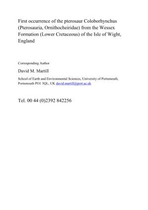 First Occurrence of the Pterosaur Coloborhynchus (Pterosauria, Ornithocheiridae) from the Wessex Formation (Lower Cretaceous) of the Isle of Wight, England