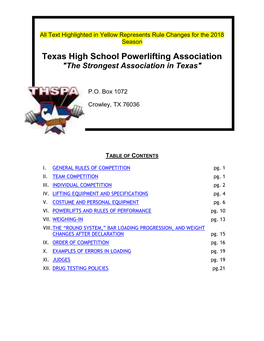 Texas High School Powerlifting Association "The Strongest Association in Texas"