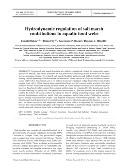 Hydrodynamic Regulation of Salt Marsh Contributions to Aquatic Food Webs