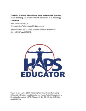 Teaching Acid-Base Homeostasis Using Collaborative, Problem- Based Learning and Human Patient Simulators in a Physiology Laboratory