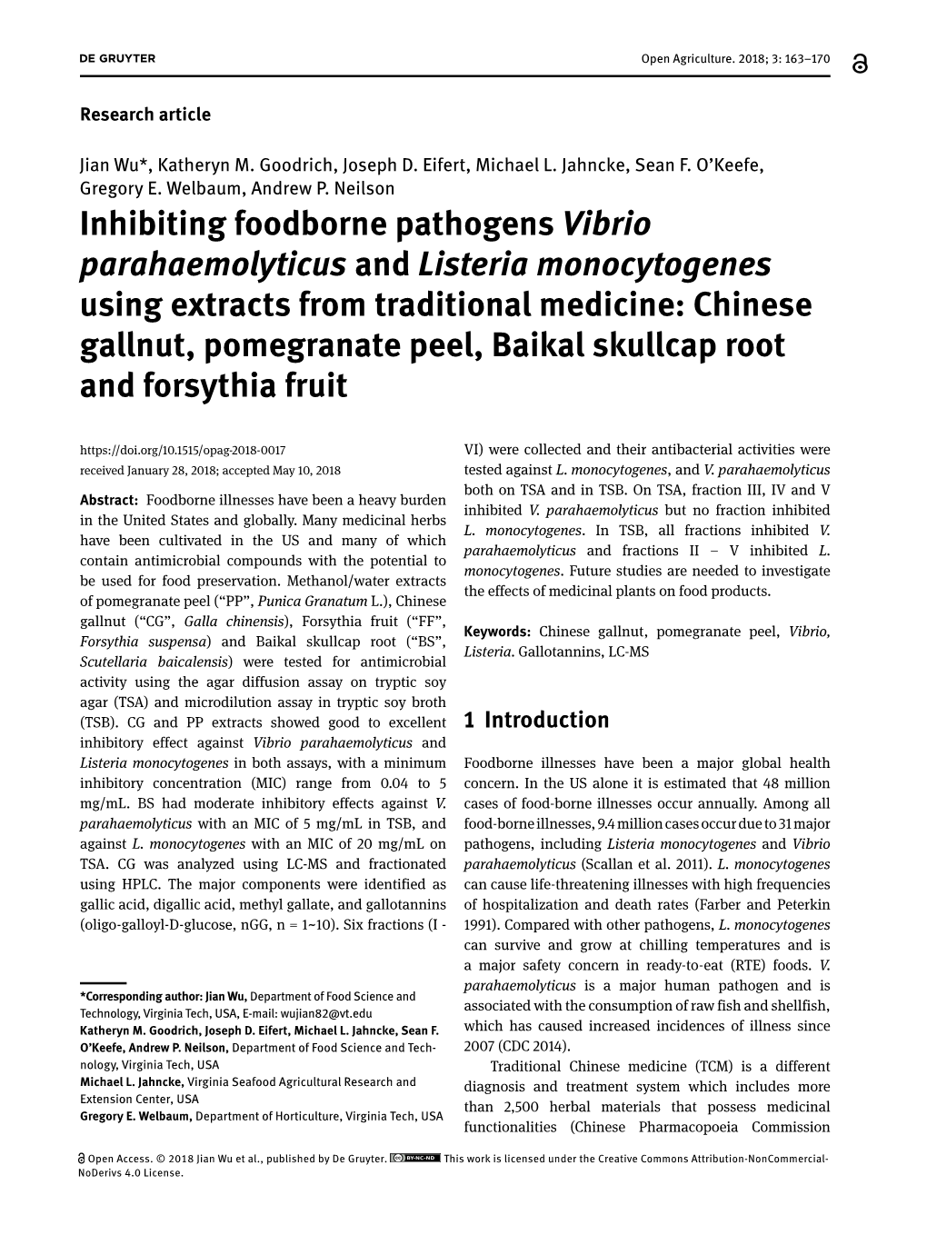 Inhibiting Foodborne Pathogens Vibrio Parahaemolyticus and Listeria