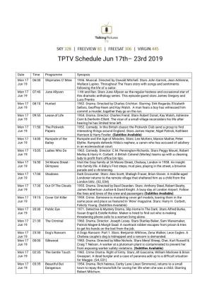 TPTV Schedule Jun 17Th– 23Rd 2019