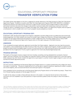 Educational Opportunity Program Transfer Verification Form