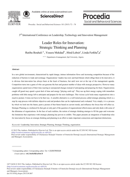 Strategic Thinking and Planning Ratiba Bouhali a , Yousra Mekdadb , Hind Lebsirc, Linda Ferkhad,A