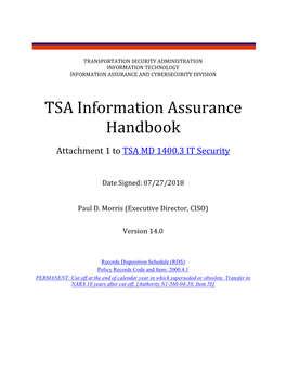 TSA Information Assurance Handbook