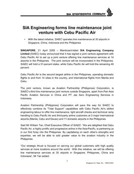 SIA Engineering Forms Line Maintenance Joint Venture with Cebu Pacific Air