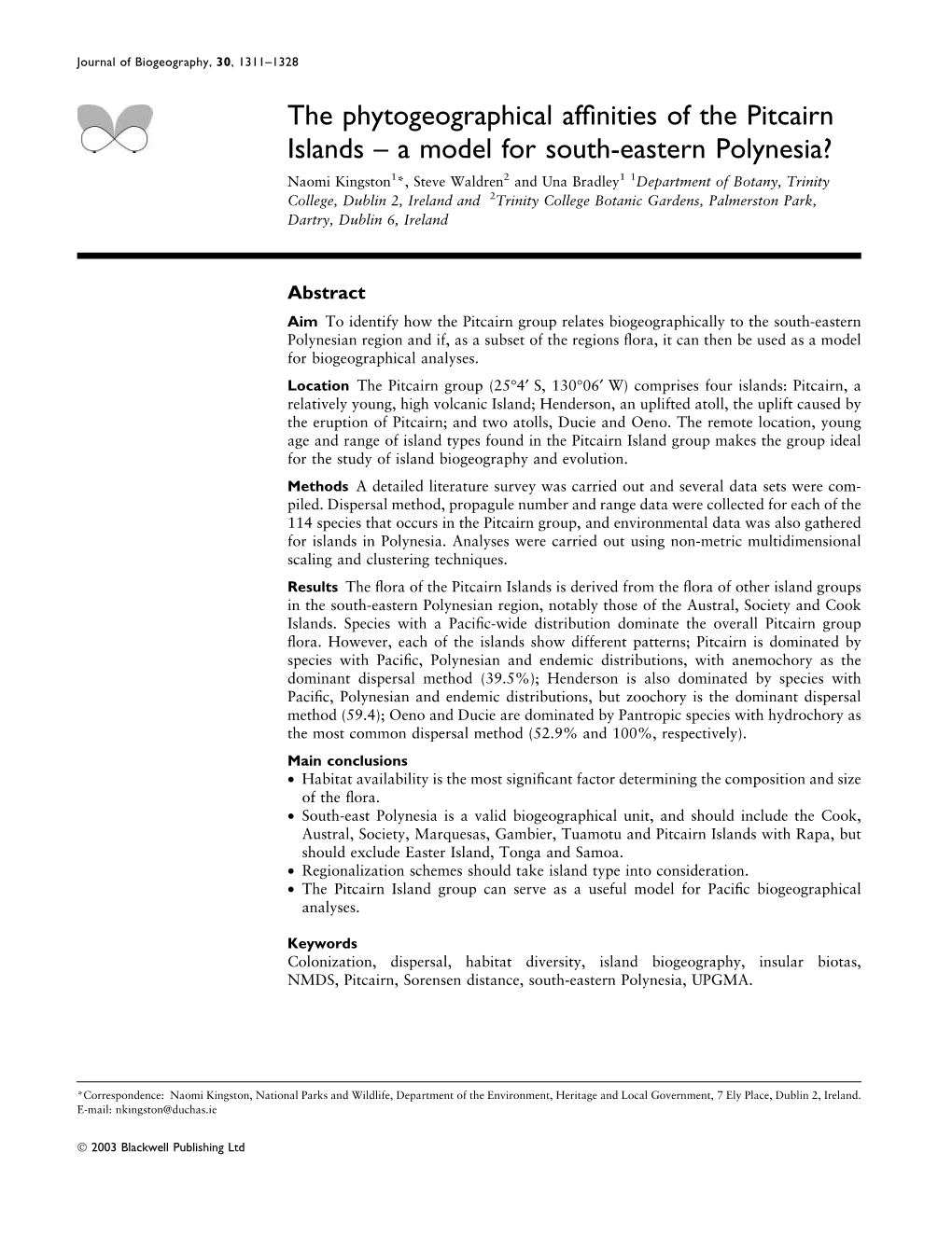 The Phytogeographical Affinities of the Pitcairn Islands – a Model for South-Eastern Polynesia?