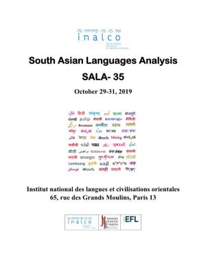 South Asian Languages Analysis SALA- 35 October 29-31, 2019