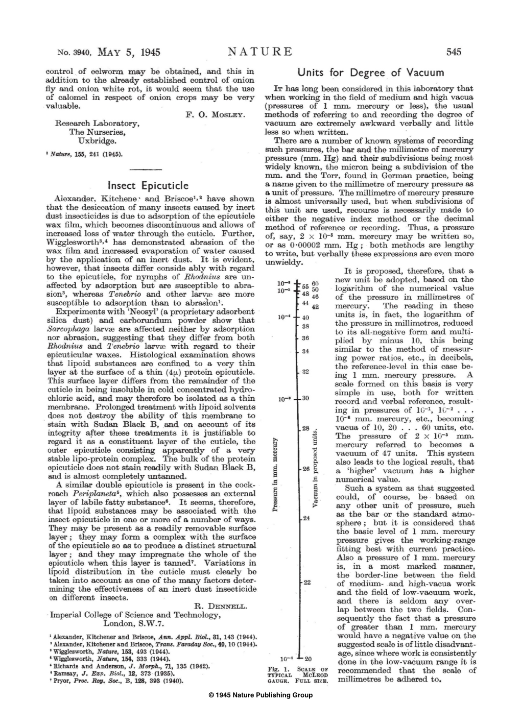 Insect Epicuticle a Name Given to the Millimetre of Mercury Pressure As a Unit of Pressure