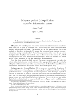 Subgame Perfect (-)Equilibrium in Perfect Information Games