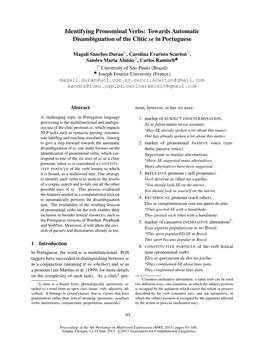 Identifying Pronominal Verbs: Towards Automatic Disambiguation of the Clitic 'Se' in Portuguese