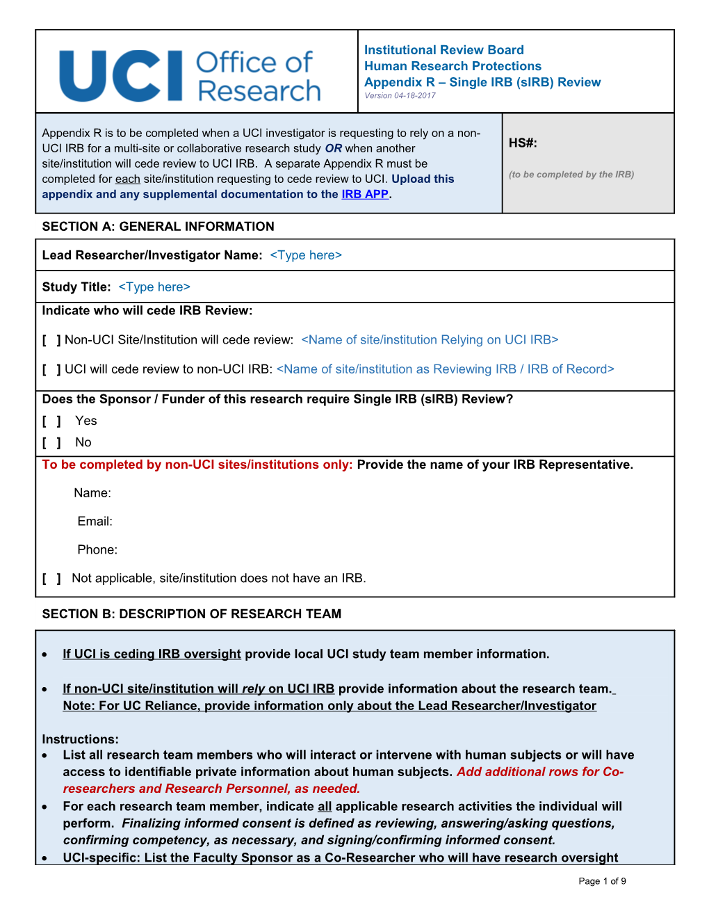 CIRB Annual Principal Investigator Worksheet About Local Context