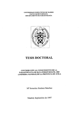 Contribución Al Conocimiento De La Parasitofauna De Rana Perezi Seqane, 1885 (Amphibia: Ranidae) De La Provincia De Ávila