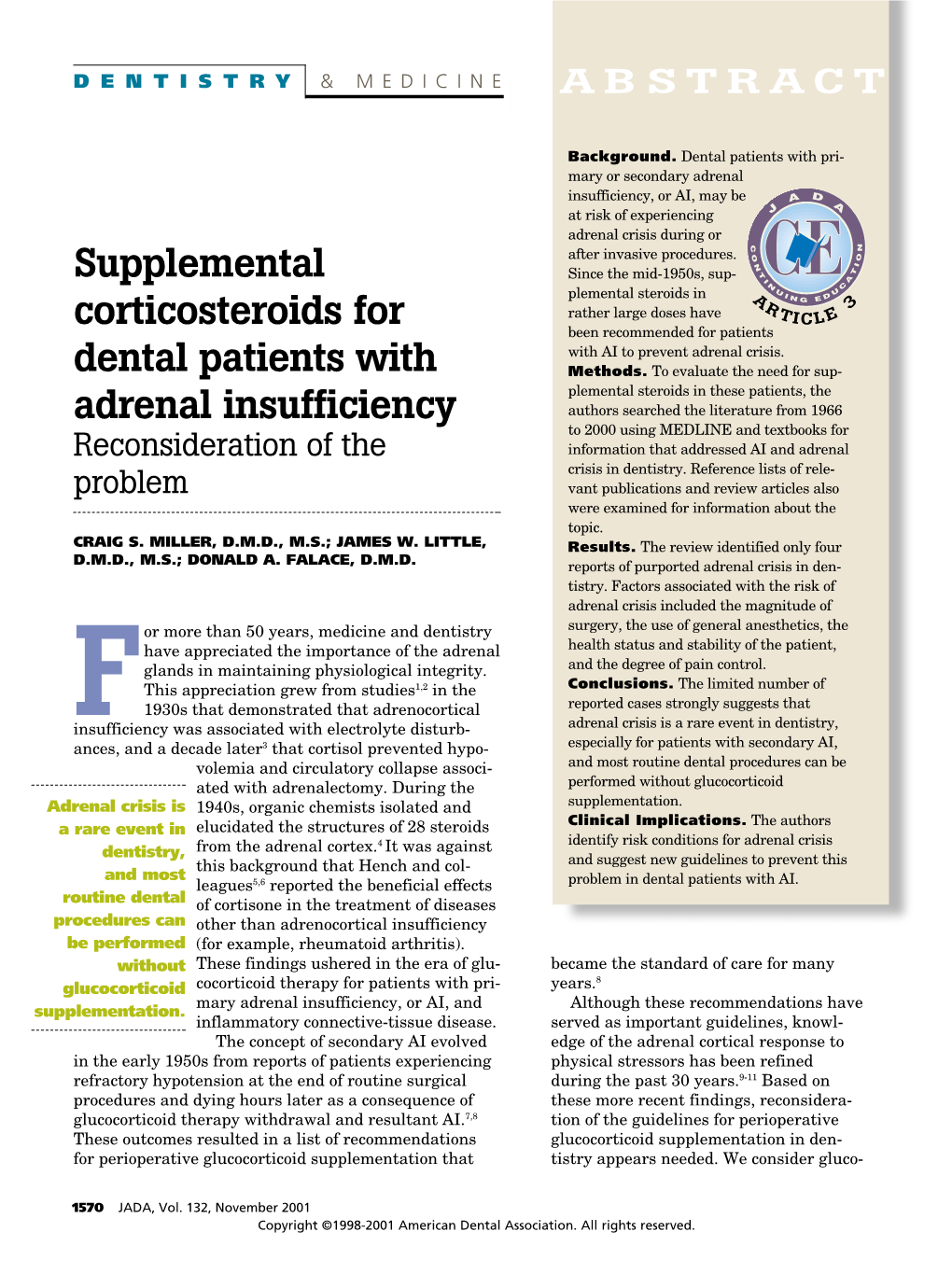 Supplemental Corticosteroids for Dental Patients with Adrenal