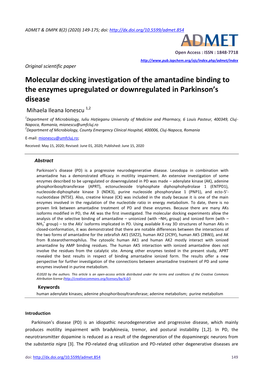 Molecular Docking Investigation of the Amantadine Binding to the Enzymes Upregulated Or Downregulated in Parkinson's Disease