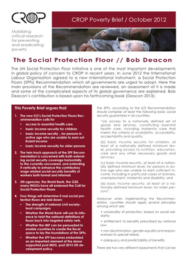 The Social Protection Floor // Bob Deacon CROP Poverty Brief