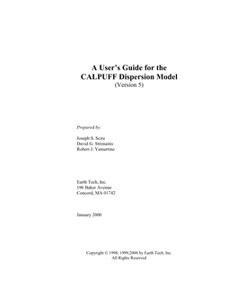 A User's Guide for the CALPUFF Dispersion Model