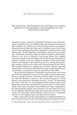 The Position and Residential Patterns of Ethnic Groups in Paramariboʼs Development in the Twentieth Century