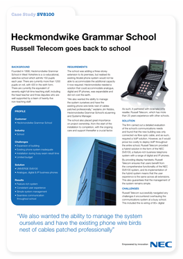 Heckmondwike Grammar School Russell Telecom Goes Back to School