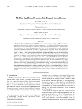 Modeling Equilibrium Dynamics of the Benguela Current System
