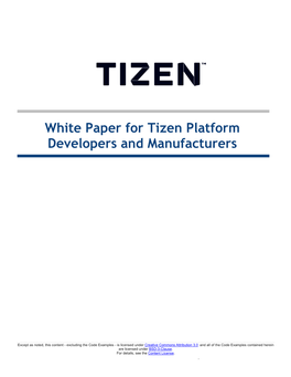 White Paper for Tizen Platform Developers and Manufacturers