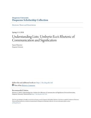 Umberto Eco's Rhetoric of Communication and Signification Susan Mancino Duquesne University