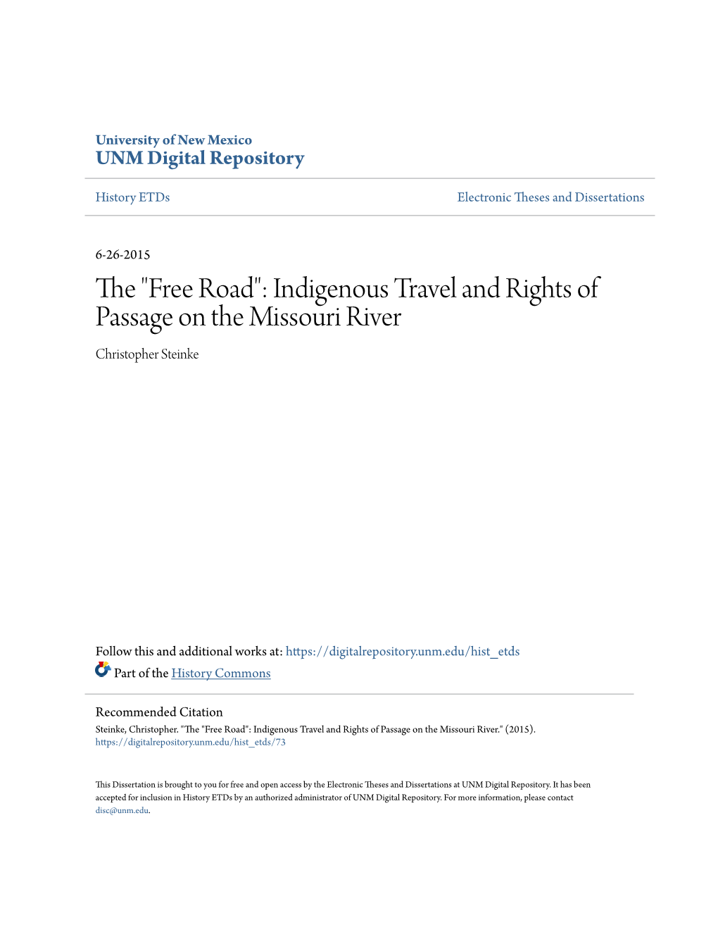 Indigenous Travel and Rights of Passage on the Missouri River Christopher Steinke