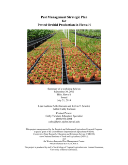 Pest Management Strategic Plan for Potted Orchid Production in Hawai'i