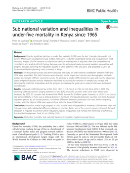 Sub National Variation and Inequalities in Under-Five Mortality in Kenya Since 1965 Peter M