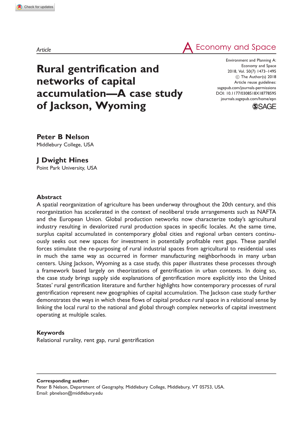 Rural Gentrification and Networks of Capital Accumulation—A Case Study