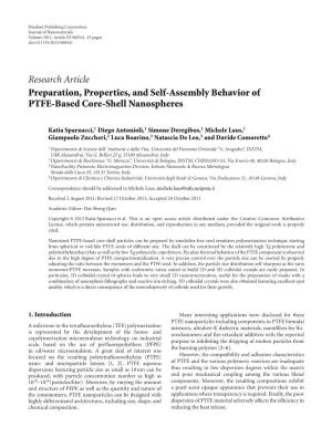 Research Article Preparation, Properties, and Self-Assembly Behavior of PTFE-Based Core-Shell Nanospheres