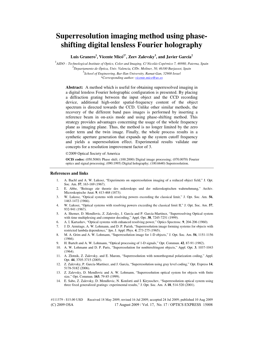 Superresolution Imaging Method Using Phase- Shifting Digital Lensless Fourier Holography