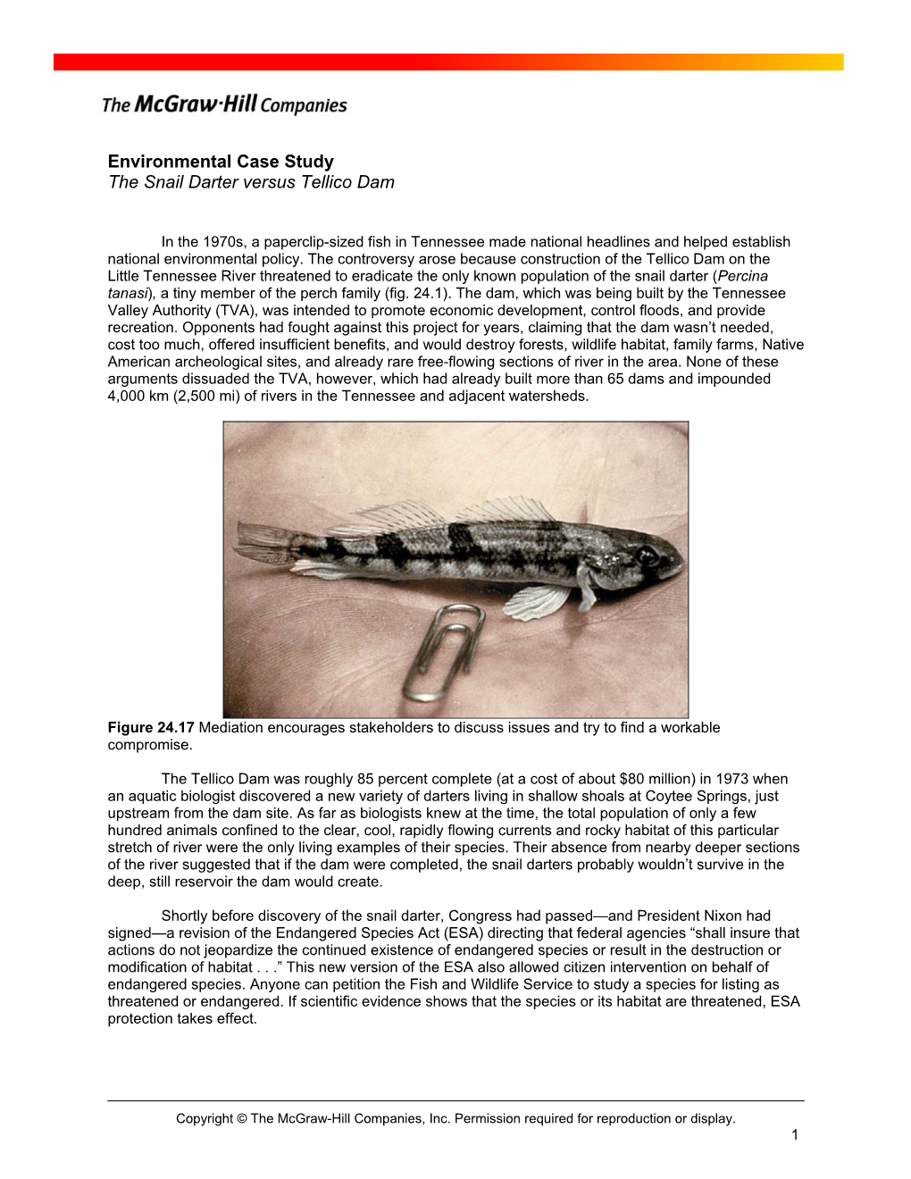 The Snail Darter Versus Tellico Dam