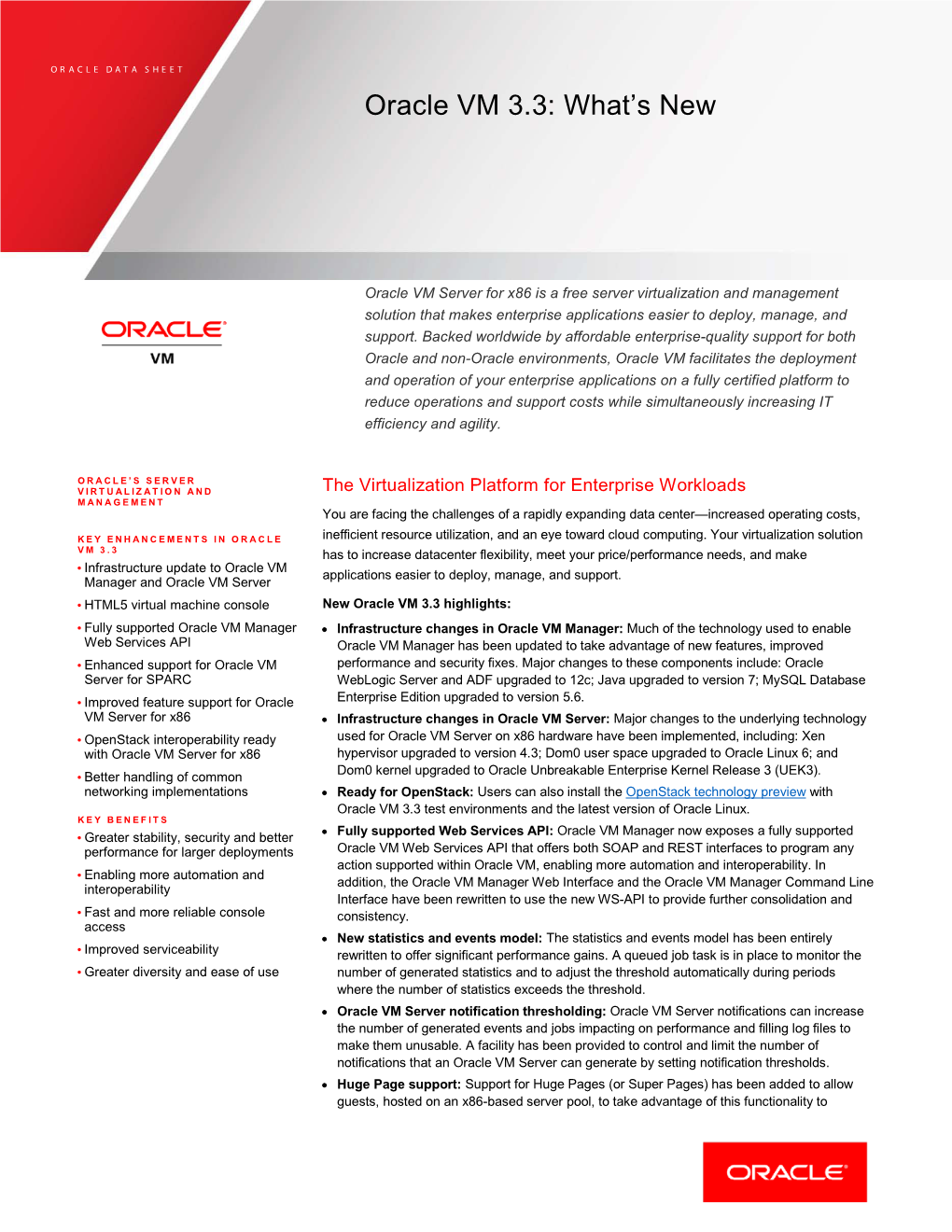 Oracle VM 3.3: What's New Data Sheet