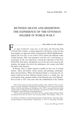 Between Death and Desertion. the Experience of the Ottoman Soldier in World War I1