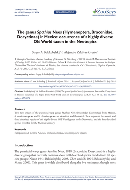 The Genus Spathius Nees (Hymenoptera, Braconidae, Doryctinae) in Mexico: Occurrence of a Highly Diverse Old World Taxon in the Neotropics